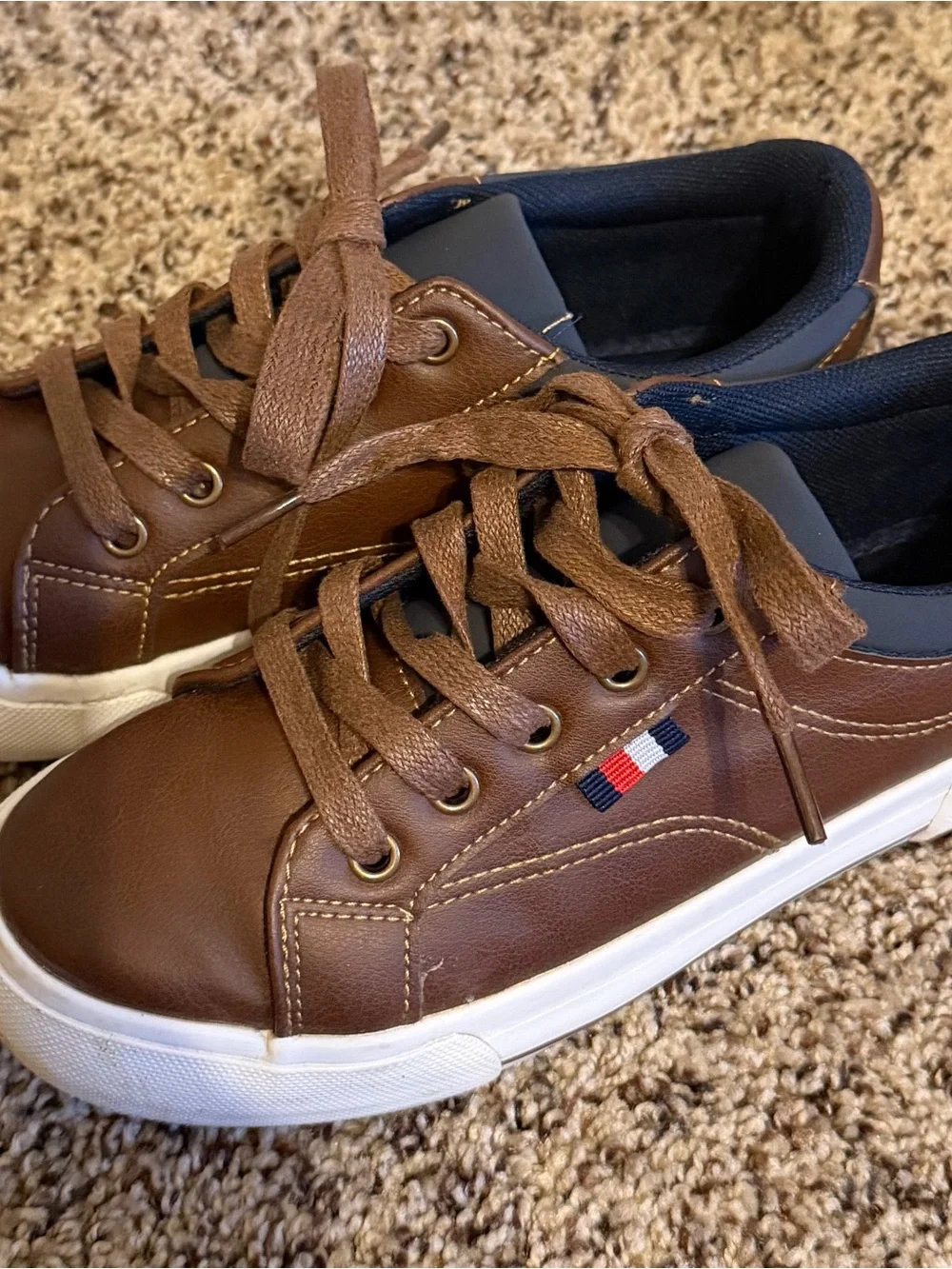 US Sports Little Kid’s Brown Faux Leather Casual Sneakers, Size 3